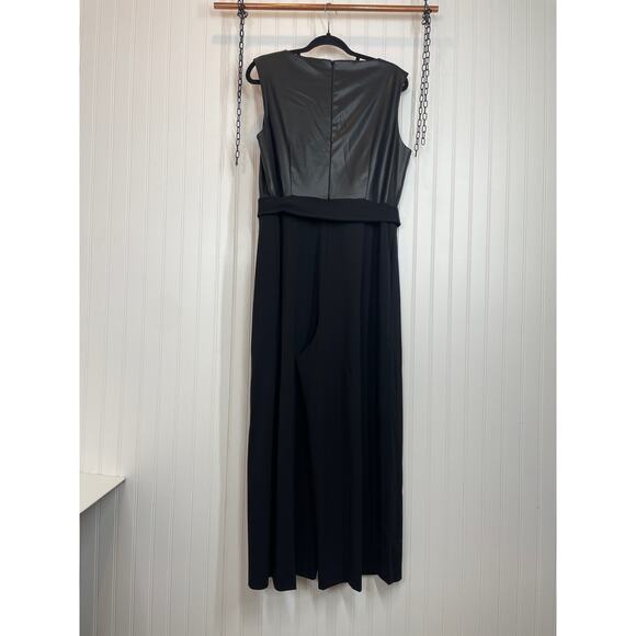 Calvin Klein Mix Media Cropped Jumpsuit Black with Faux Leather Top V-Neck 16 - Picture 4 of 9